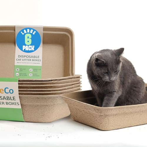 CallieCo Cajas de arena desechables para gatos, caja de arena portátil biodegradable para gatos, caja de arena resistente y duradera, forro de bandeja para gatos resistente a fugas, borde de fácil