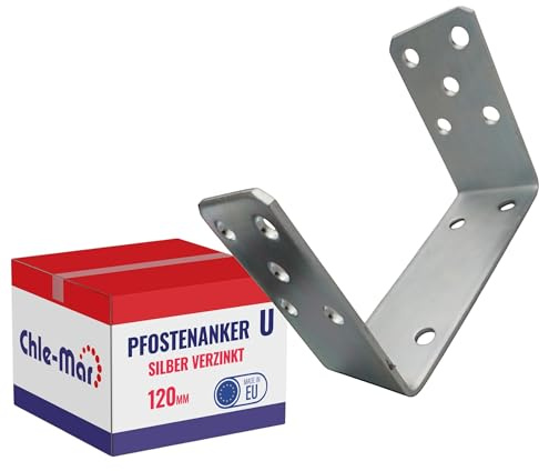 Chle-Mar – Pfostenträger mit U-Bügel 120 mm | Fester Balkenschuh aus verzinktem Stahl | Pfostenanker für Zaun- & Holzbau