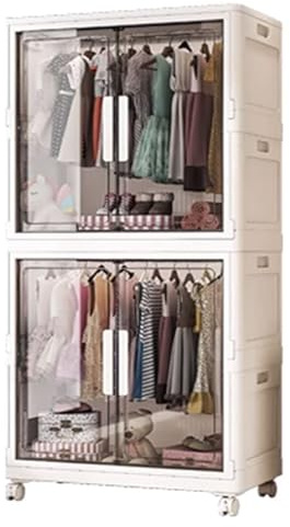 Muebles Almacenaje Armario Modular Mesa De Noche De Plástico con Ruedas Combinable Y Versátil con Barra De Secado Y Ruedas Giratorias Material PP Plegable(70 * 38 * 136cm)