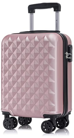 YONSLY Koffer Suitcase S Roségold, Trolley Reisekoffer, Kabinenkoffer Rollkoffer Handgepäck mit 4 Rollen 360°, Hartschalenreisekoffer, Zahlenschloss, Weicher Gummigriff