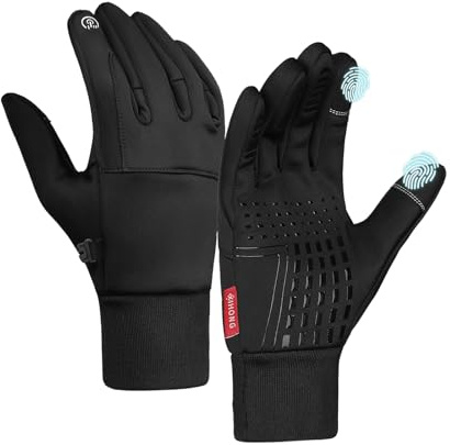 schlafhimmel Thermo Handschuhe Herren Damen Slim Fahrradhandschuhe Warme Winter Handschuhe, wasserdichte Touchscreen Winddichte Laufhandschuhe rutschfeste (Schwarz, L)