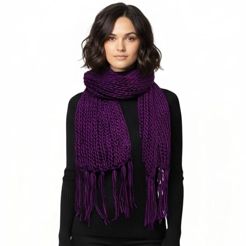 Basic Sense Chunky Knit Winter Warm Scarf for Women | Ladies Thick Cable Knitted Accessory, Purple