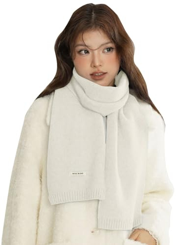 - Sciarpa invernale in lana tinta unita, unisex, morbida maglia, calda, ideale per coppie di sciarpe in cashmere da uomo, bianco, Taglia unica