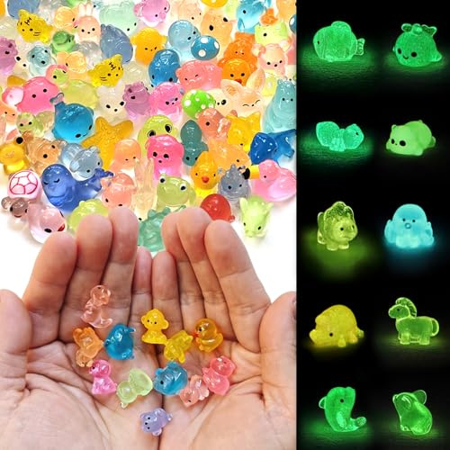 60PCS Mini Resin Animals Figures 60 Styles No Repeat, Glow in the Dark | Tiny Miniature Little Small Luminous Resin Animal Figures for Micro Landscape Potted Garden Aquarium Dollhouse Decor