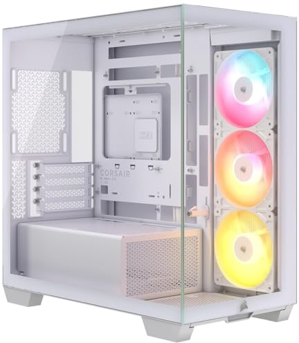 CORSAIR 2800X RS-R Fläktar med Omvänd ARGB PC-chassi Micro-ATX – Vit | 3 Omvänd Rotor Fläktar Ingår, Panoramaglas, GPU Anti-sag Stabiliseringsarm, Stöder Moderkort med Omvänd Anslutning