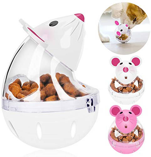 Machify Cat Food Ball, Slow Feed Mice Tumbler Cat Feeder, Pet Treat Ball with Transparent Food Tank, Interactive Cat Food Toy Ball for Snacks and Dry Food