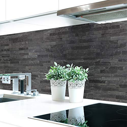 Küchenrückwand Steinwand Dunkel Premium Hart-PVC 0,4 mm selbstklebend - Direkt auf die Fliesen, Größe:120 x 60 cm