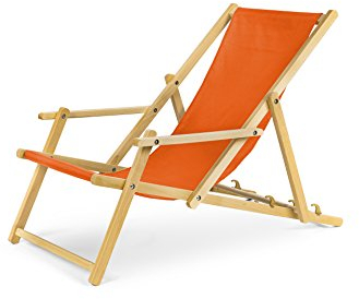 IMPWOOD Gartenliege Strandliege mit Armauflagen und Absicherungssystem Liegestuhl aus Buchenholz klappbar Holz-Liegestuhl orange