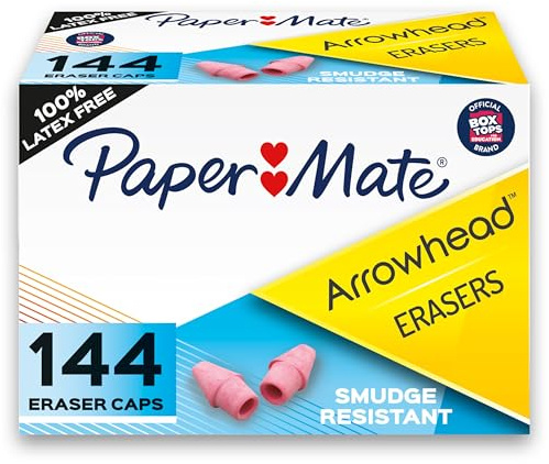 Paper Mate Arrowhead Pink Pearl Cap Erasers, 144 Count - Back to School, Classroom, Homeschool, Teacher Supplies