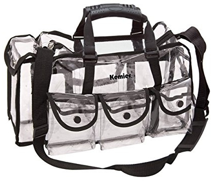 Kemier Clear Travel Makeup Bag with 6 External Pockets,Cosmetic Organizer Case with Shoulder Strap,Large