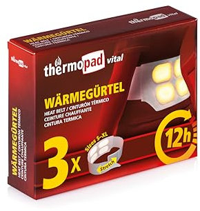 Thermopad Wärmegürtel GR. S-XL (Stretch/Klett) – DAS ORIGINAL: 3x Wärmegürtel für 12 Stunden I Sofort einsatzbereiter Wärmegurt aus extra warmen Wärmepflastern/Wärmepads – Nierenwärmer/Rückenwärmer