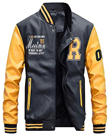 Vogstyle Hommes Vest Casuel Cuir PU Teddy Baseball Blouson avec Doublure Jackets