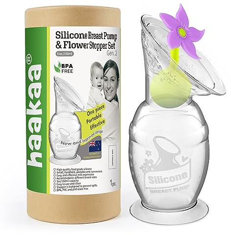 Extractor de Leche Manual de Silicona con Base de Succión + Tapón Flor Antiderrames Púrpura – Sacaleches 150 ml para Lactancia Materna – Portátil, Reutilizable y Fácil Limpieza – Libre de BPA – Haakaa