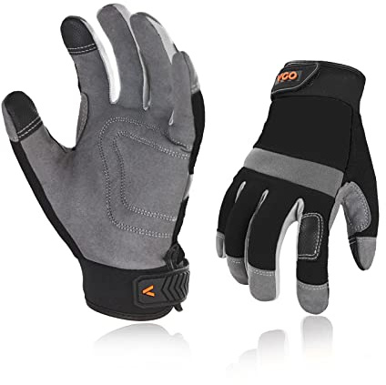 Vgo Guantes de trabajo para hombre1 par-Resistentes a la abrasión(EN388, nivel 4)Piel sintética tres veces más resistente Guantes táctiles para almacenes,talleres y jardinería (9/L, Negro, SL7584)