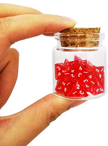 Bescon Mini Transparent Red D4 Dice 30pcs Healing Potion Bottle, 30pcs Roleplaying Mini Red Gem D4 Dice Healing Potion Pack in Glass Jar