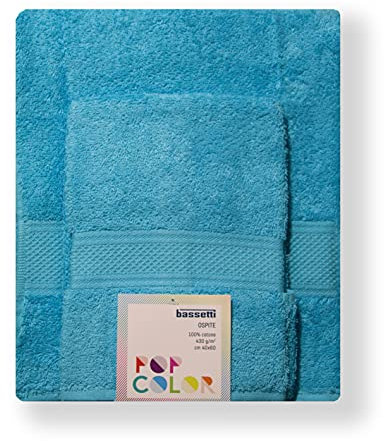 Bassetti - Handtuch-Set für Gesicht und Bidet, Paar Badetücher mit Gäste, 60 x 110 cm + 40 x 60 cm | Col.T5 - Hellblau