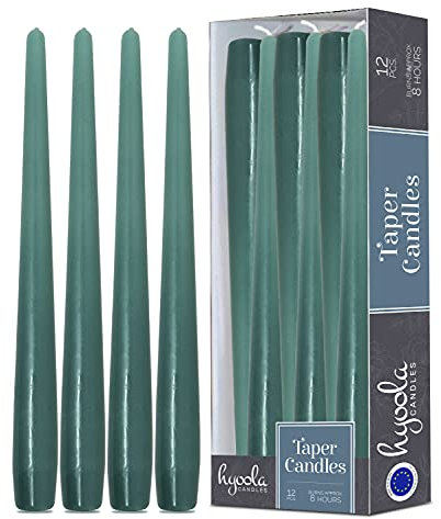 Hyoola Candele Lunghe a Cono 25 cm - Candele Coniche Senza Profumo Antigoccia - Candele Colorate Verde Salvia - Candele Lunga Durata 8 ore - Set Candele Affusolate da 12