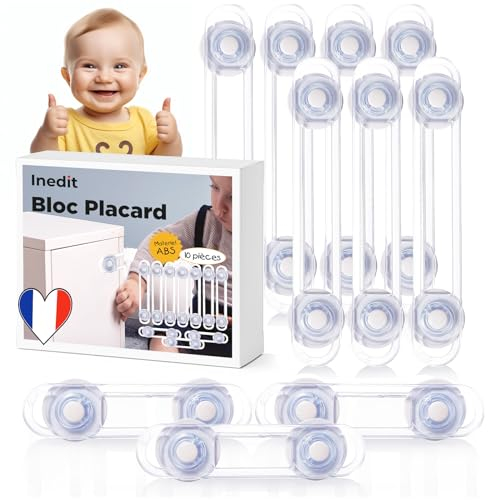 Bloc placard Bebe (10 Pièces) Sécurité Enfant - Bloque Porte Placard Fenêtre - Protection Sécurite Domestique - Sécurité Serrures Enfant Garantie - Société Française