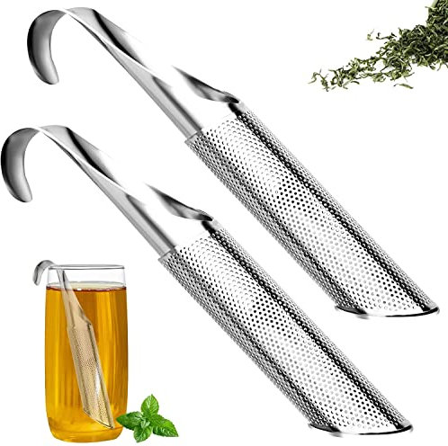 2pc Tea Strainer, Stainless Steel Tea Infuser Stick Pipe Tea Diffuser, Pushable Long Handle Fine Mesh Tea Steeper Strainer Stick Pipe