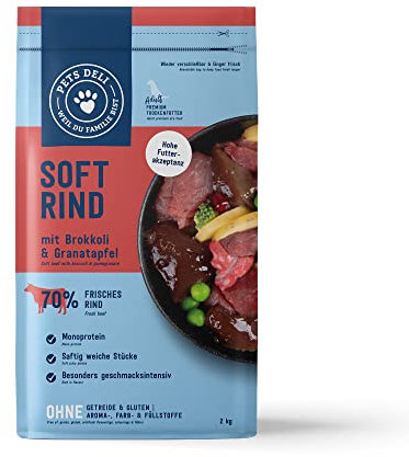 Pets Deli Soft Trockenfutter für Hunde mit Rind, Brokkoli & Granatapfel ohne Zucker und Gluten 2kg