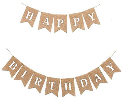 Happy Birthday Geburtstag Sackleinen Banner, Happy Birthday Girlande Banner Geburtstag Deco aus Papierkarte für Party Deko(Weiß)