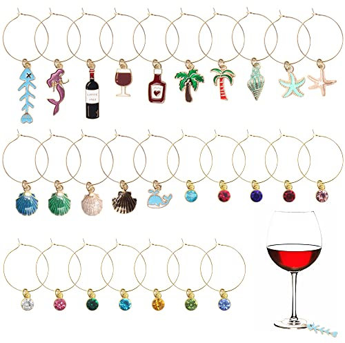 Sixfolo 27 Pezzi Ciondoli per Bicchieri da Vino,Segnabicchieri per Calici Ciondolo con Stelo in Vetro di Vino Ciondoli Etichette Bicchieri da Vino Marcatori Tag per Decorazione per Feste da Bar