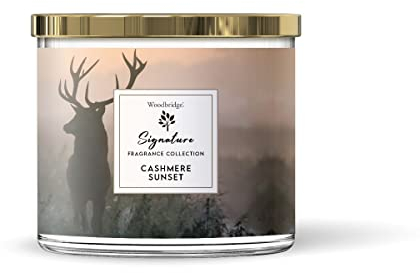 Woodbridge Duftkerze im Glas mit Deckel | Cashmere Sunset | Duftkerze Sandelholz | Kerzen 3 Docht | Kerzen lange Brenndauer (40h) | Geschenk für Frauen