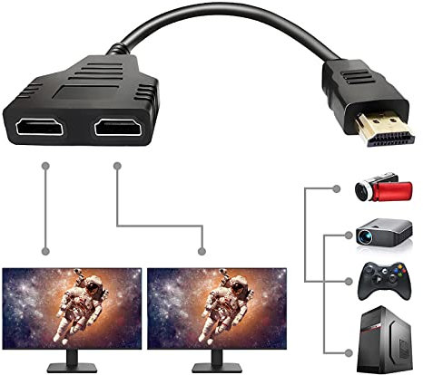 HDMI Kabel Splitter, 1-auf-2 Wege Splitter Kabel Adapter Konverter, 1080P HDMI Stecker auf Dual HDMI Buchse