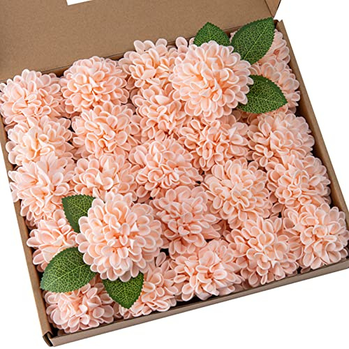 DuHouse Flores Artificiales de Dalia de Boda, 25 Rosas de Espuma Falsa con Tallo para Ramos de Boda, centros de Mesa, arreglos de decoración (Rubor)