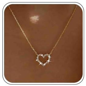 TseenYi Gold Crystal Heart Pendant Necklace - Sparkling CZ Boho Love Choker Chain Jewelry for Women and Girls Gifts