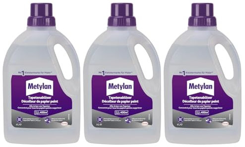 Metylan Tapetenablöser Tapetenlöser mit Aktiv-Wirkstoff löst schnell und problemlos alle Tapeten & Raufasertapeten, leicht dosierbarer Tapetenentferner, 3x1l