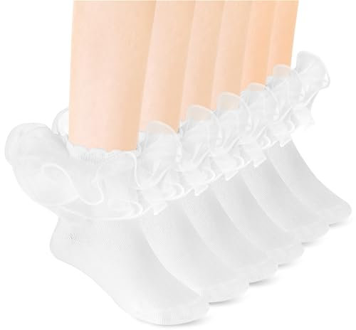 Yolev 3Pack Women Ankle Socks Lace Ruffle White Princess Eyelet Lace Shimmering Cute Ruffle Comfortable Frilly Dress Ankle Socks