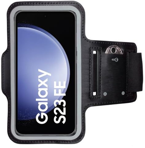 CoverKingz sportarmband för Samsung Galaxy S23 FE – arm väska med nyckelfack överarmshållare – sport löparmband mobiltelefon armband svart
