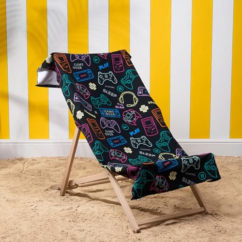 Dreamscene Swimming Towels for Kids Gaming, Microfibre Beach Towels for Adults Kids Gym Pool Beach Holiday Essentials Super Soft Quick Dry Towel, Black - 71cm x 152cm