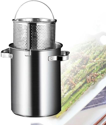 WJFLUCK 5L Asparagus Steamer Pot, 304 Stainless Steel Pasta Cooker with Strainer Basket for Home Kitchen, Restaurant