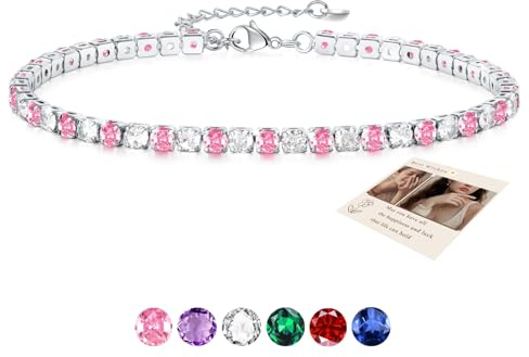 Sfoni Ankle Bracelet for Women, Adjustable Slider Bracelet Anklet with Cubic Zirconia Summer Ankle Chain Anniversary Birthday Graduation Jewellery Gifts for Teen Girls, Pink Stone