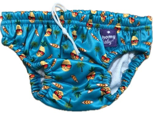 HOMYBABY® Badewindeln, waschbar, wiederverwendbar, für Babys – Badehose ab 6 Monaten – waschbare Baby-Badewindel – Lernhose zum Schwimmen (Ananas, 12 bis 24 Monate)