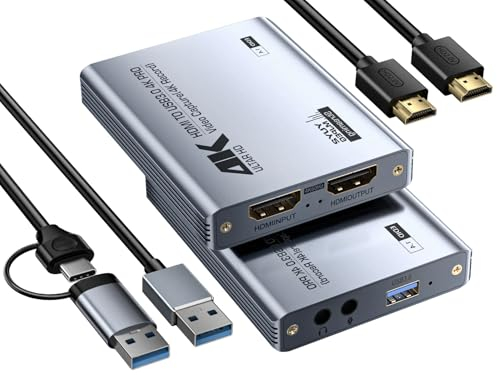 Fulfalic capturadora de Video, capturadora Audio y Video, Tarjeta de Captura USB 3.0 4K HDMI Loop-out, 1080P 60FPS/2K 30FPS Captura de Videojuegos para PS5/Switch/cámara/PC/OBS