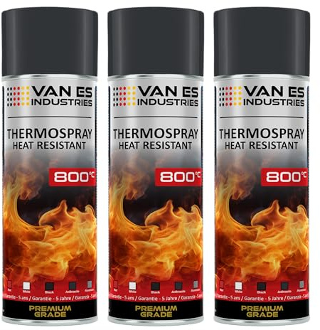 VE-INDUSTRIES Ofenlack Ofenfarbe Spray 3x 400ml hitzebeständige Thermofarbe 800°C (Ofenlack Anthrazit)