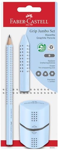 Faber-Castell 580084 - Bleistifte Set sky blue 3-teilig, mit Jumbo Bleistift B, Spitzer und Radiergummi