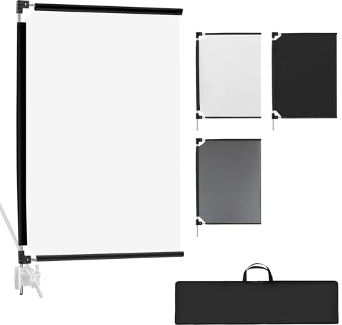 WELLMAKING 80 x 66 cm ljusreflektor flaggkit, 3-i-1, bärbar hopfällbar diffusor för foto, video, studio, fotografering, vit och svart, hopfällbart flaggkit, formare för mjuka, spridda och ljuseffekter