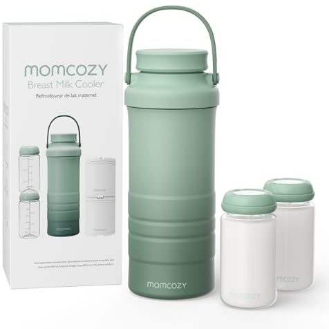 Momcozy Portable Breast Milk Cooler for Outdoor with 2pcs Baby Bottles | Life Saver with 360° Total Cooling for 24h, 650ml Larger Capacity Travel Breastmilk Chiller for Breastmilk Storage, Green
