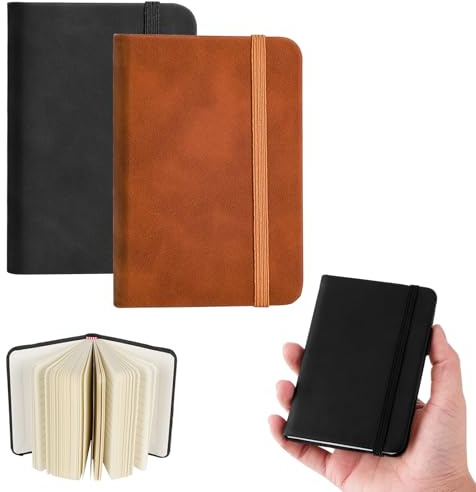 NLONLL 2 Pezzi Taccuino Tascabile Taccuino A7 Quaderno Piccolo Block Notes Piccoli 8×11cm Taccuini a Righe Mini Diario 200 Pagine Taccuino in Pelle con Elastico per Lavori Ufficio (Nero, Marrone)