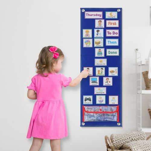 Visual Schedule for Kids Autism & ADHD - Daily Routine Chart with 107 PECS Cards, Now & Next Board for Home & Preschool Learning, Sensory-Friendly Magnetic Timetable for Behavior Management