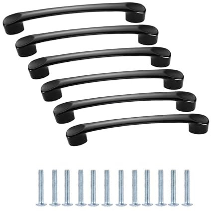 LEOEZYA 6 Stück Schrankgriffe Schwarz Griffe 96mm Lochabstand Schubladengriffe Gebogene Küchengriffe Schwarz Türgriff Möbelgriffe Kleiderschrankgriffe für Schubladen und Schränke