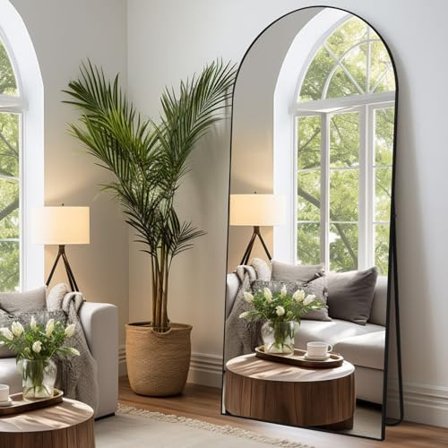 LunaMirror Arco Specchio da terra parete lungo 65x179 CM grande intero specchio da parete con cornice in Nero Alluminio, da appoggiare o da appendere, per soggiorno, camera da letto, corridoio