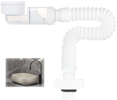 LANZLC Utrymmesbesparande fon, 1 1/4 tum flexibel sifon, dräneringsslang, handfat dränage flexibel, flexibelt avloppsrör, justerbar vattenkran, luktsäkert utbytbart avloppsrör
