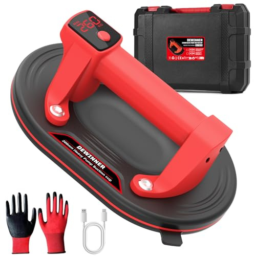 DEWINNER 10'' Ventose Per Vetro, 26 Cm Professionale Ventosa Per Piastrelle Portata 260 Kg, Funzione di Ricarica Automatica, Display LCD con Batteria Integrata, Ideale Per Sollevare Vetro E Marmo