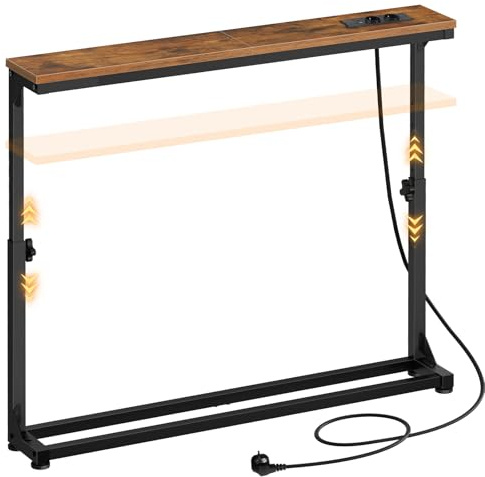 HOOBRO smalt konsolbord (15 cm bred), höjdjusterbart (63,5–83,5 cm), soffbord med laddningsstation, sidobord, hallbord för entrén, hall, vintagebrunt och svart EBF95CXG01
