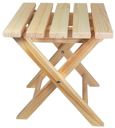 Wooden World - Taburete de Madera Plegable 2 en 1 – Mesa Auxiliar, Soporte para Plantas – Madera Natural, para Interior/Exterior, jardín, balcón, Camping – 30x28x32 cm